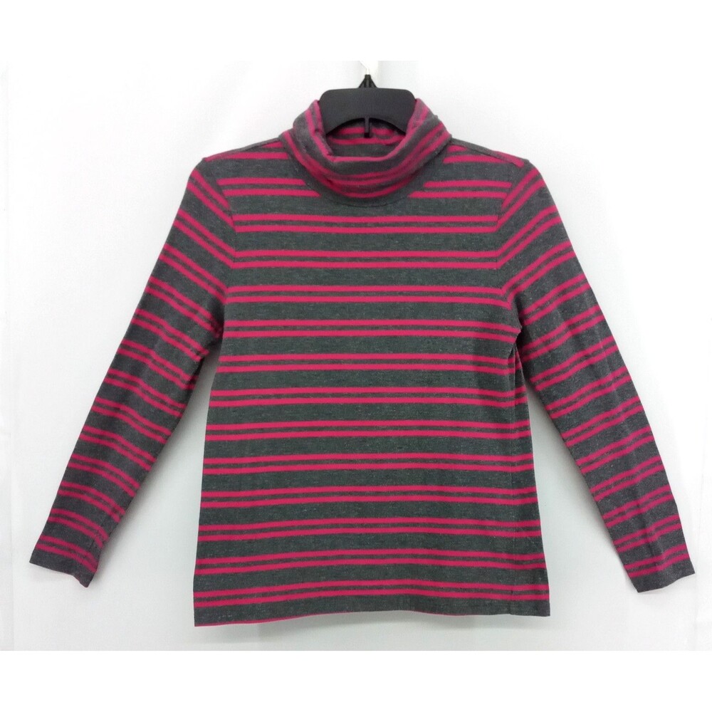 Talbots Shirt Womens Size SP Gray Pink Striped Long Sleeve Turtleneck Casual Top